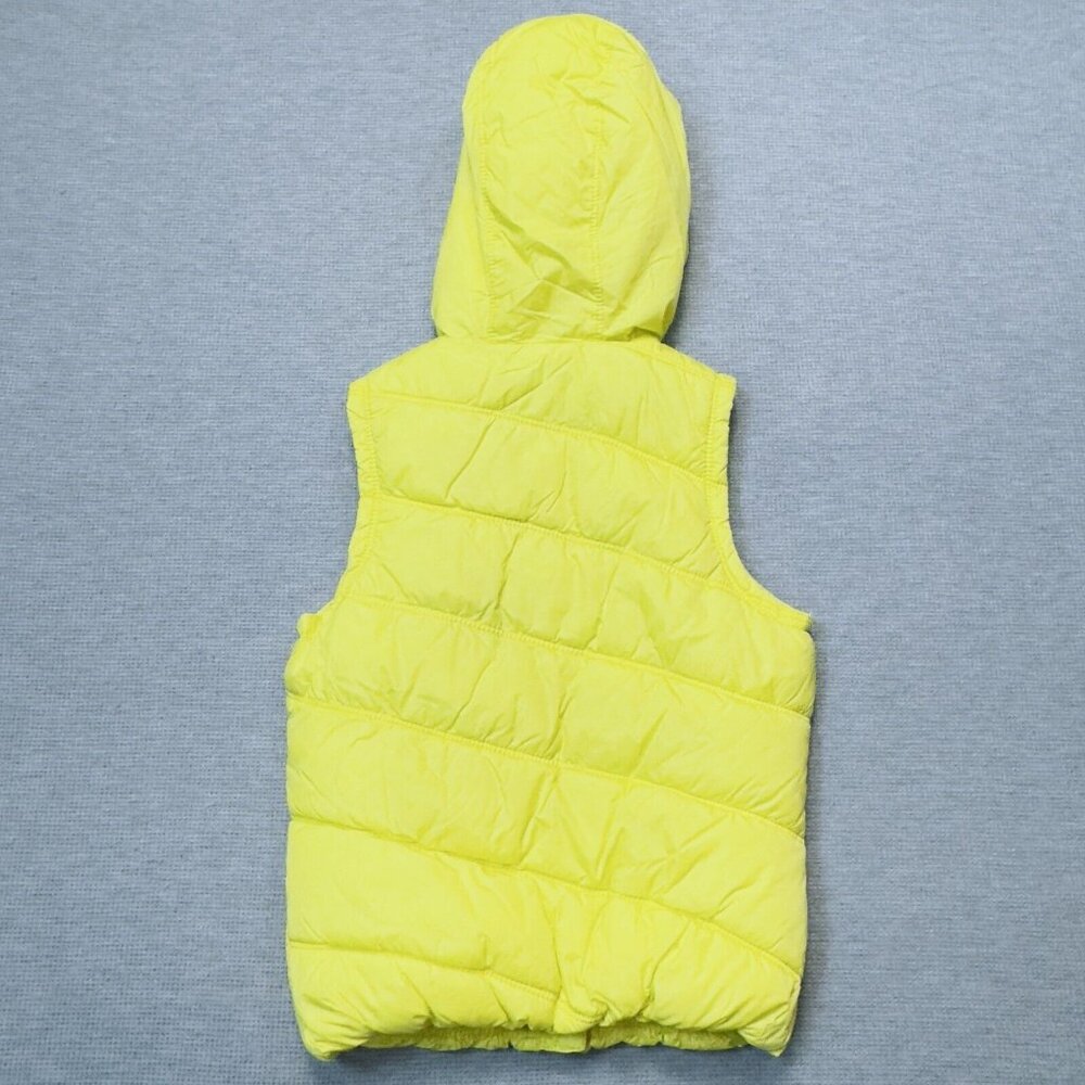 American Eagle Womens Yellow Puffer Vest Faux Fur Hooded Zip Pockets Size Small - Picture 14 of 16